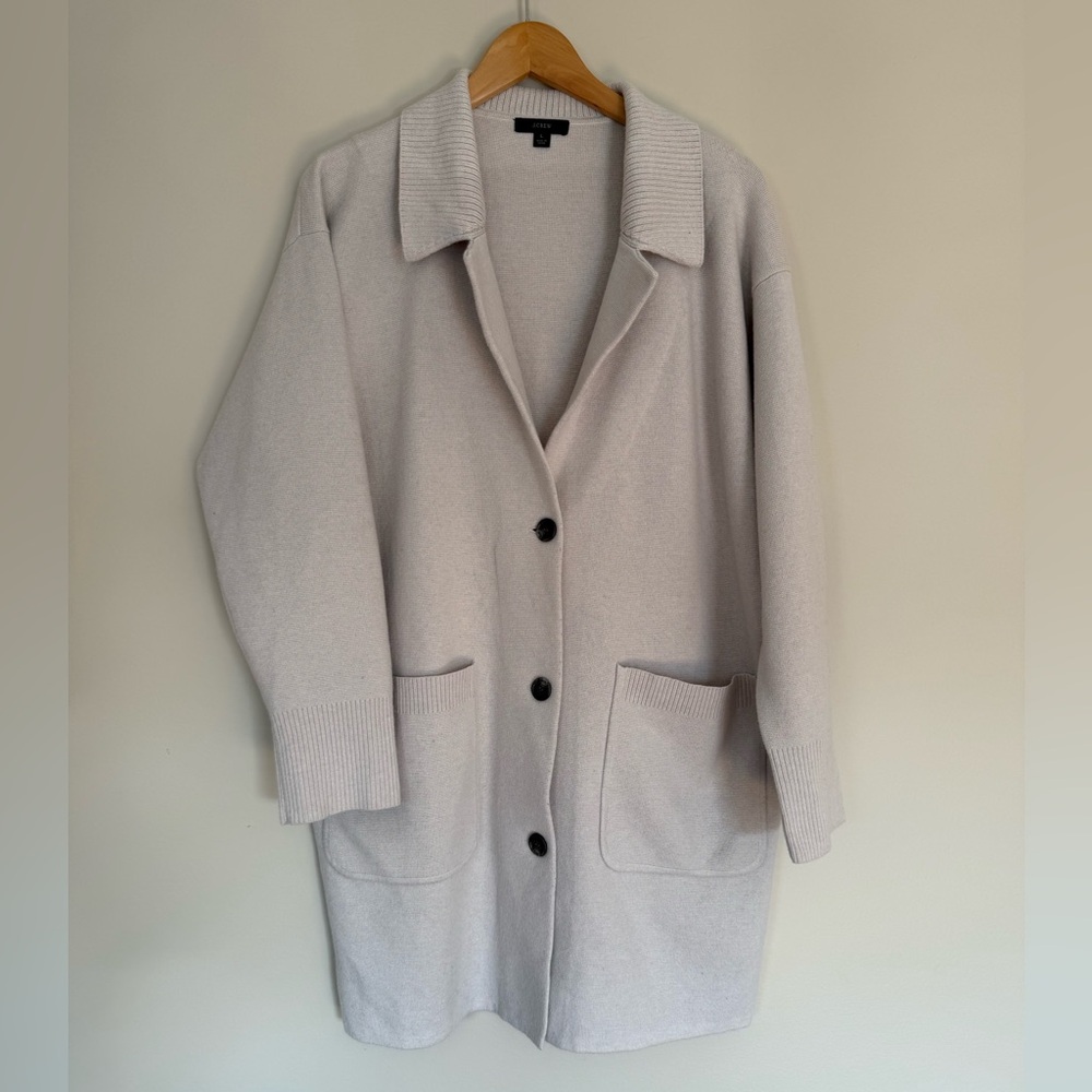 J. Crew Women's Light Beige Collared Button Front Jacket Sweater Wool Blend